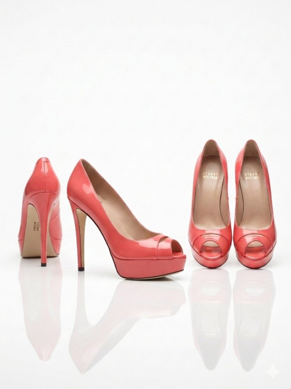 STUART WEITZMAN Coral Peep Toe Patent Leather Platform Heels 10